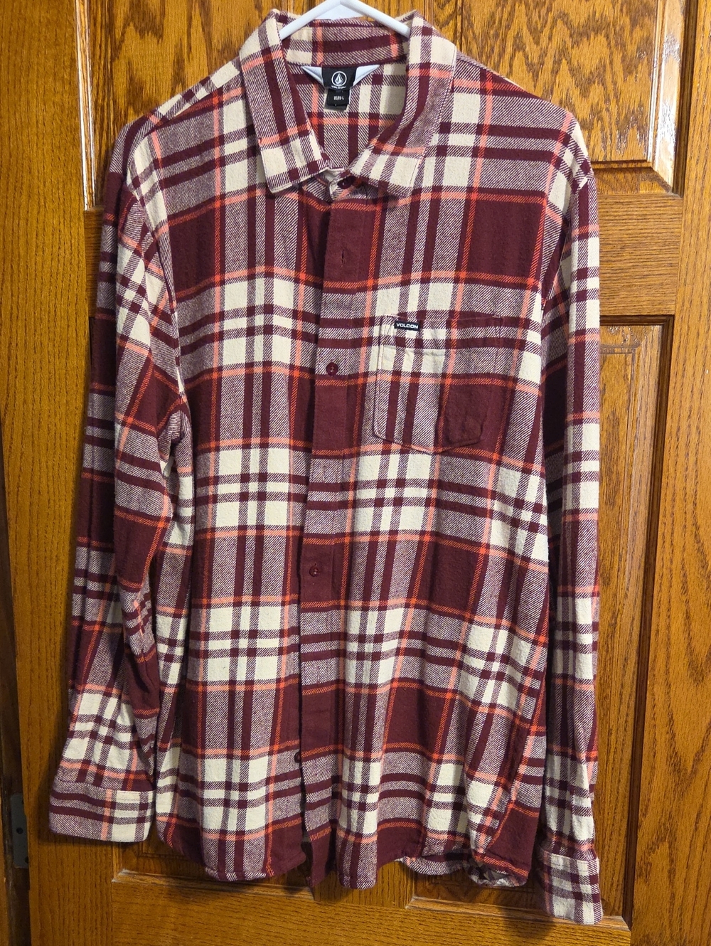 Volcom Red and Cream Plaid Long-Sleeve Button-Down Shirt